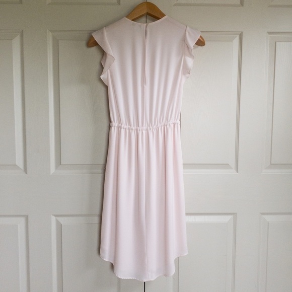 Aritzia Babaton Blush Pink Ruffle Sleeve Tie Waist Knee Length Dress Size XS - Picture 2 of 15